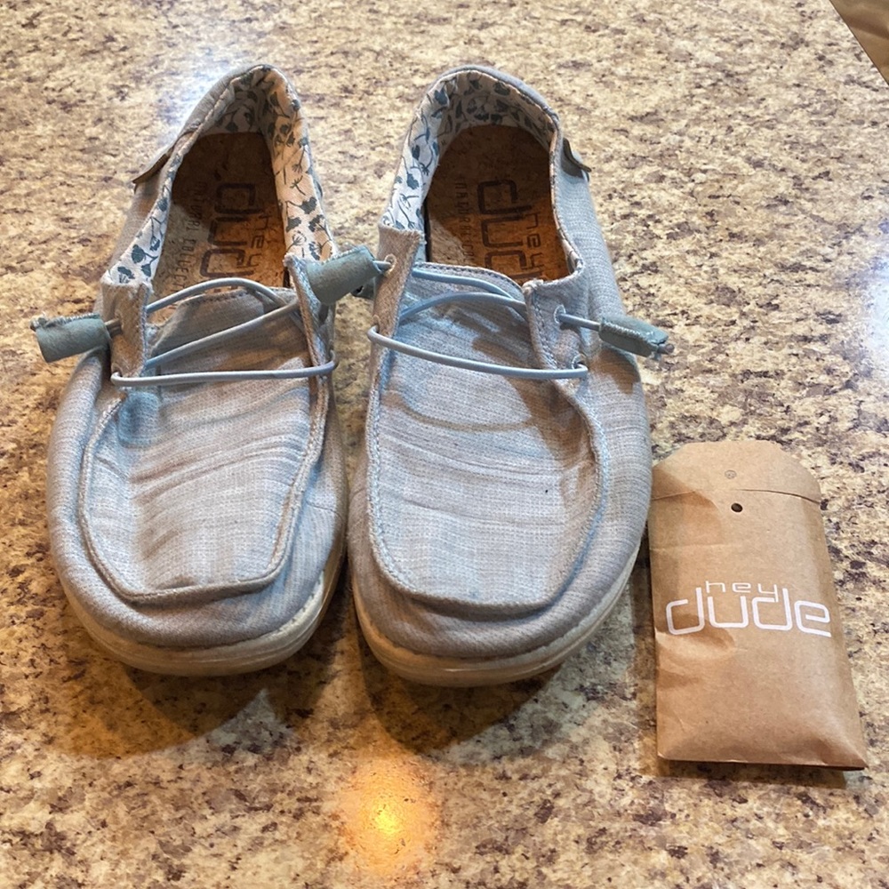 HEY DUDE chambray azur WENDY shoes LIGHT BLUE with spare laces 8